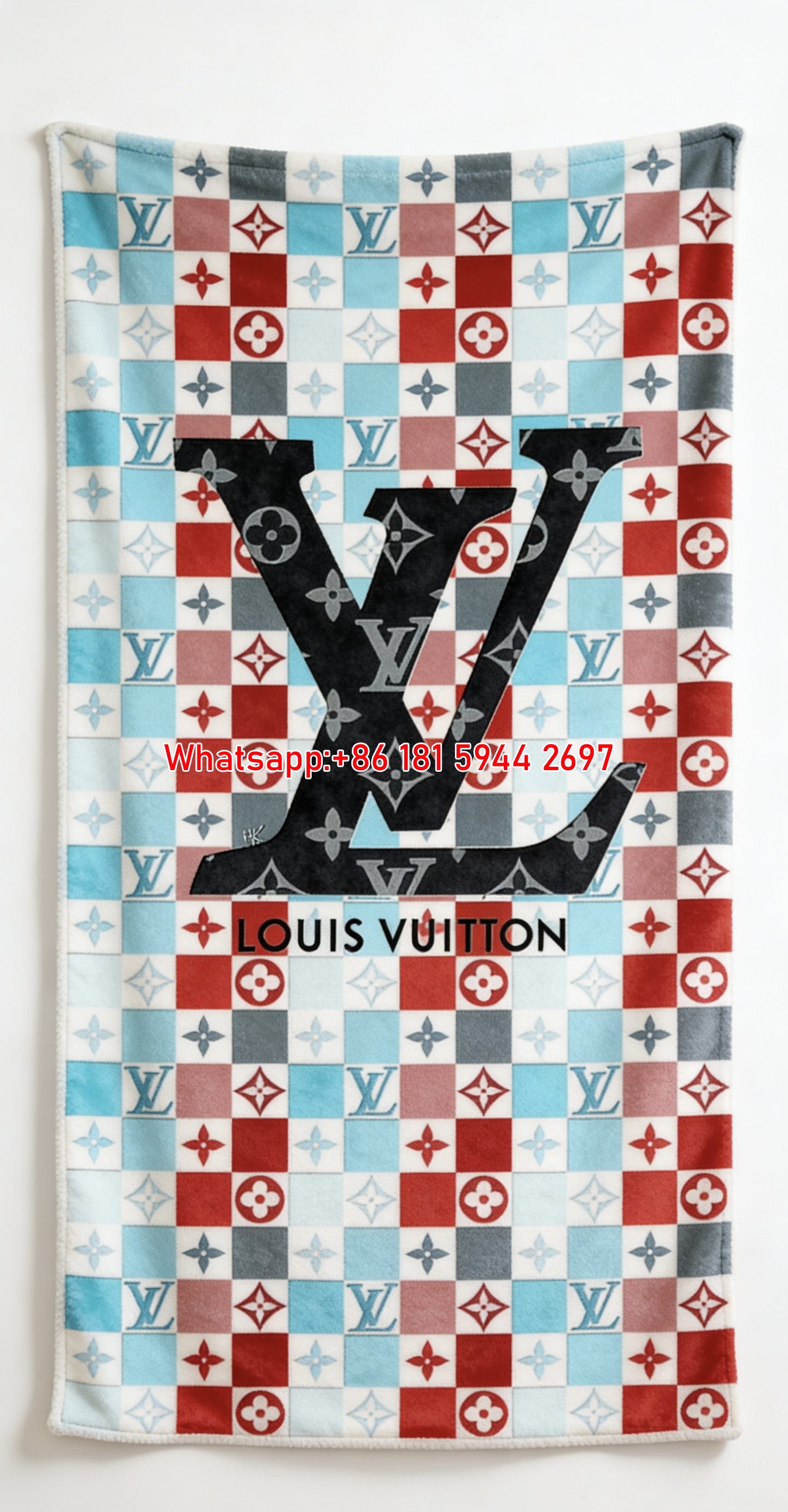 Teal Red LV Logo Sofa Throw Blanket 440